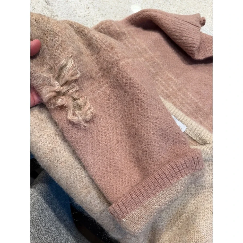 John Elliott Mens Mohair Wool Ombre Distressed Oversized Sweater Tan Size 4 XL